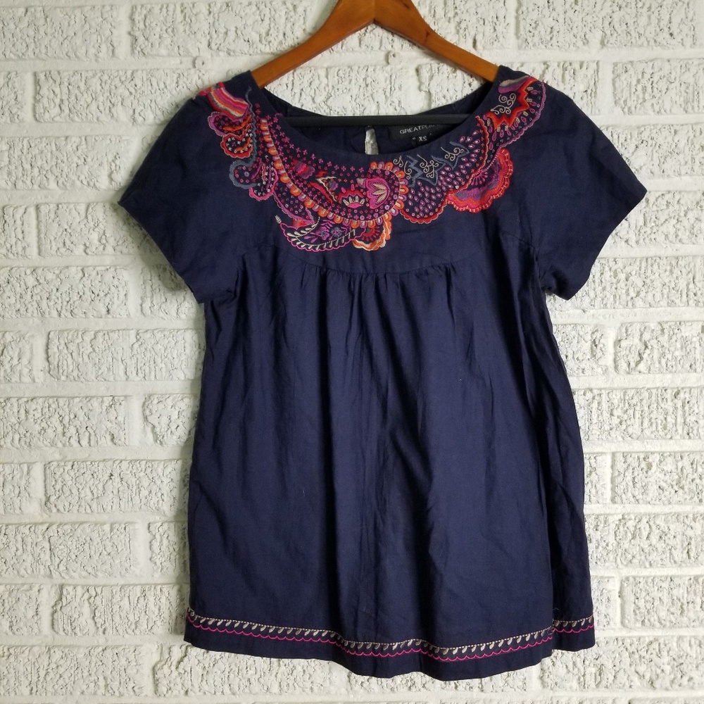 Embroidered Navy Boho Top